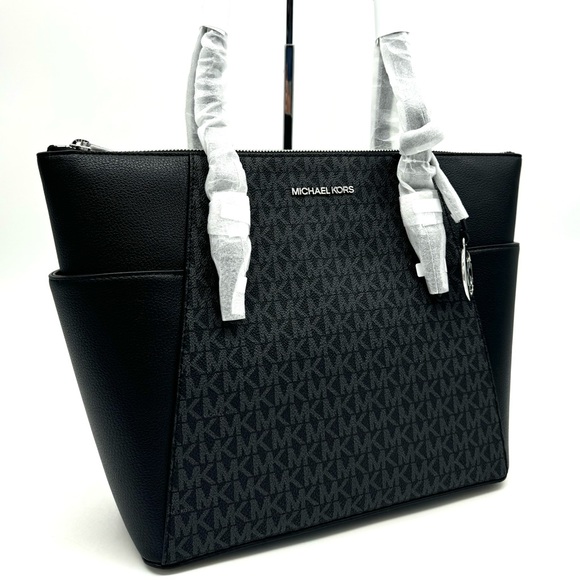 Michael Kors Large Charlotte TZ Tote Bag Black/Silver - Picture 3 of 10